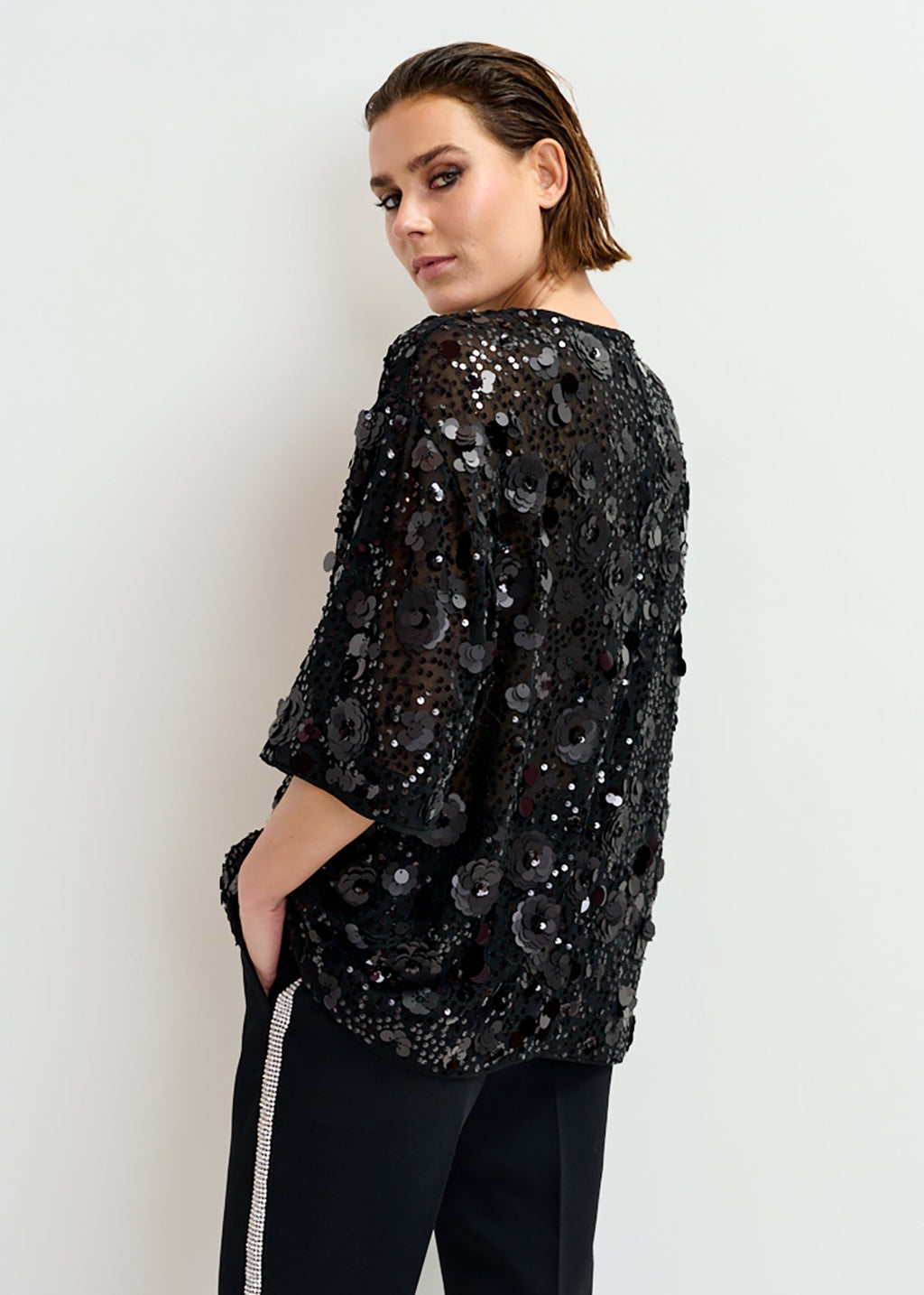 Isparkle Black sequin-embellished top