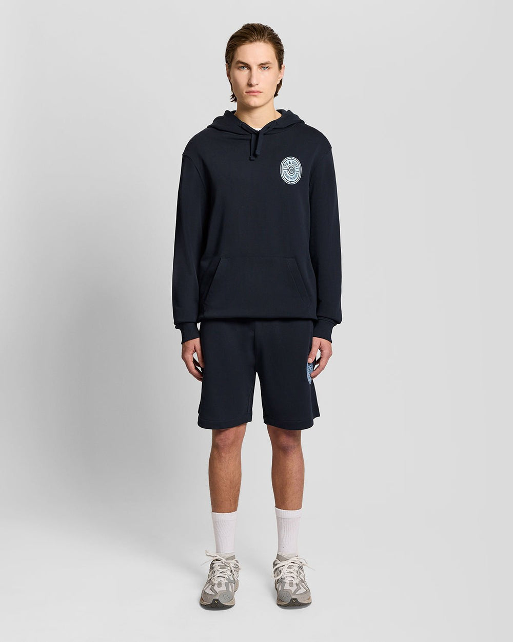 Lyle & Scott Mens Graphic Badge Cotton Hoodie | Dark Navy
