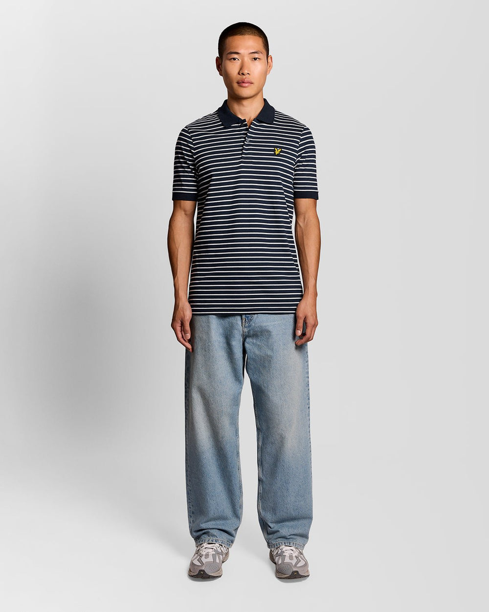 Lyle & Scott Mens Pique Breton Polo Shirt | Dark Navy White