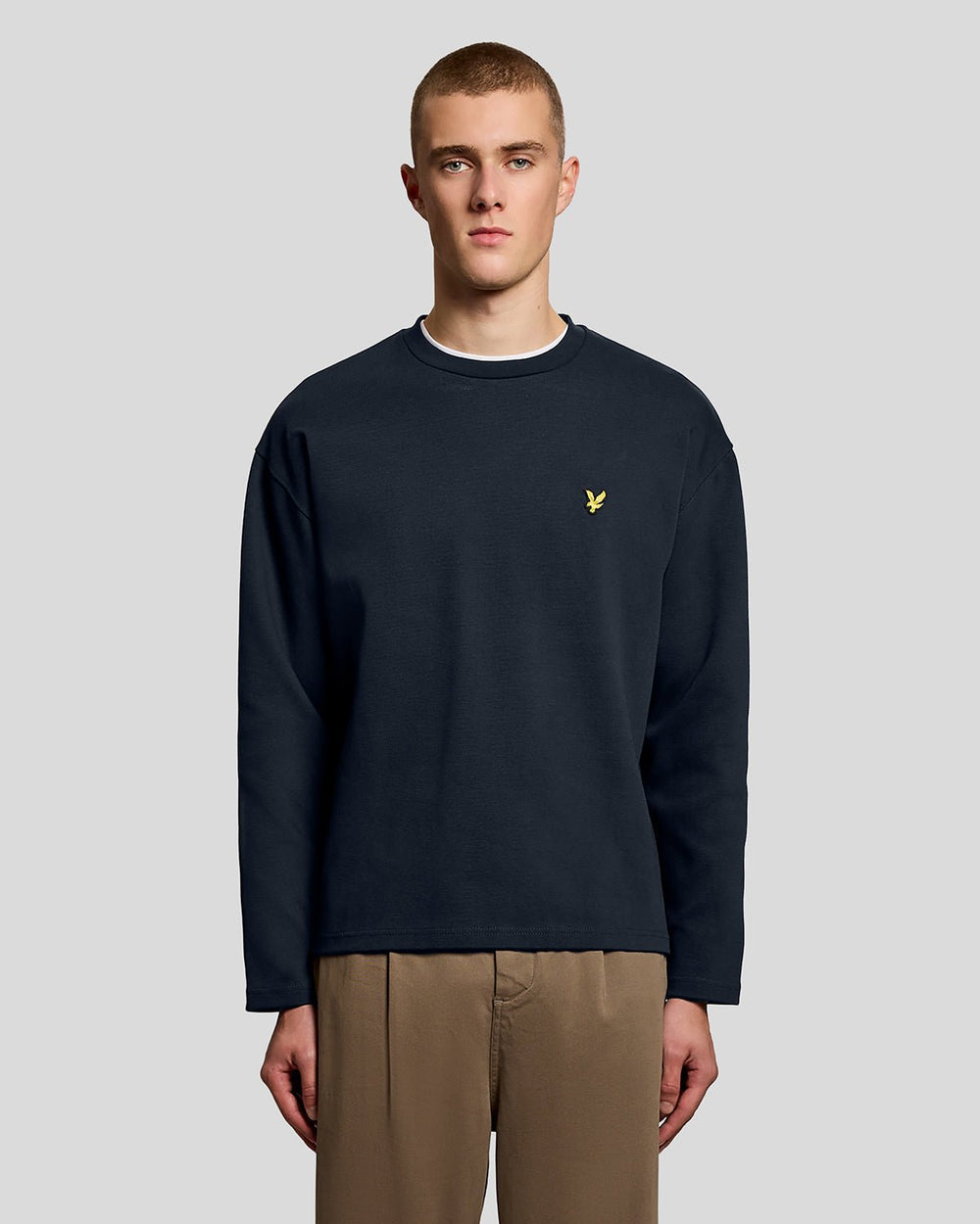 Lyle & Scott Mens Raised Jacquard Crew Neck Sweatshirt | Dark Navy