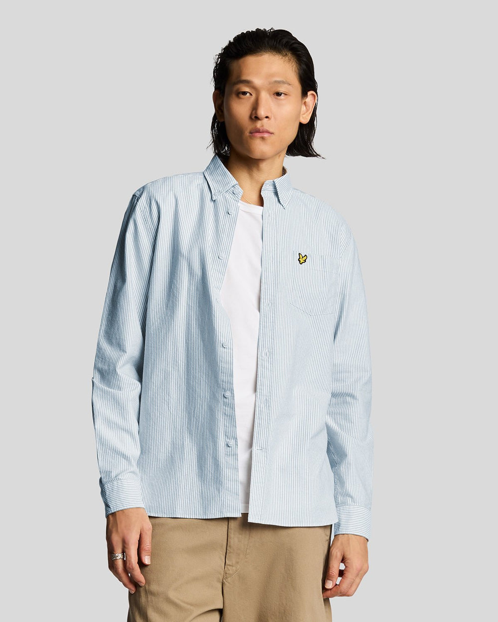 Lyle & Scott Mens Cotton Stripe Oxford Shirt | Light Blue