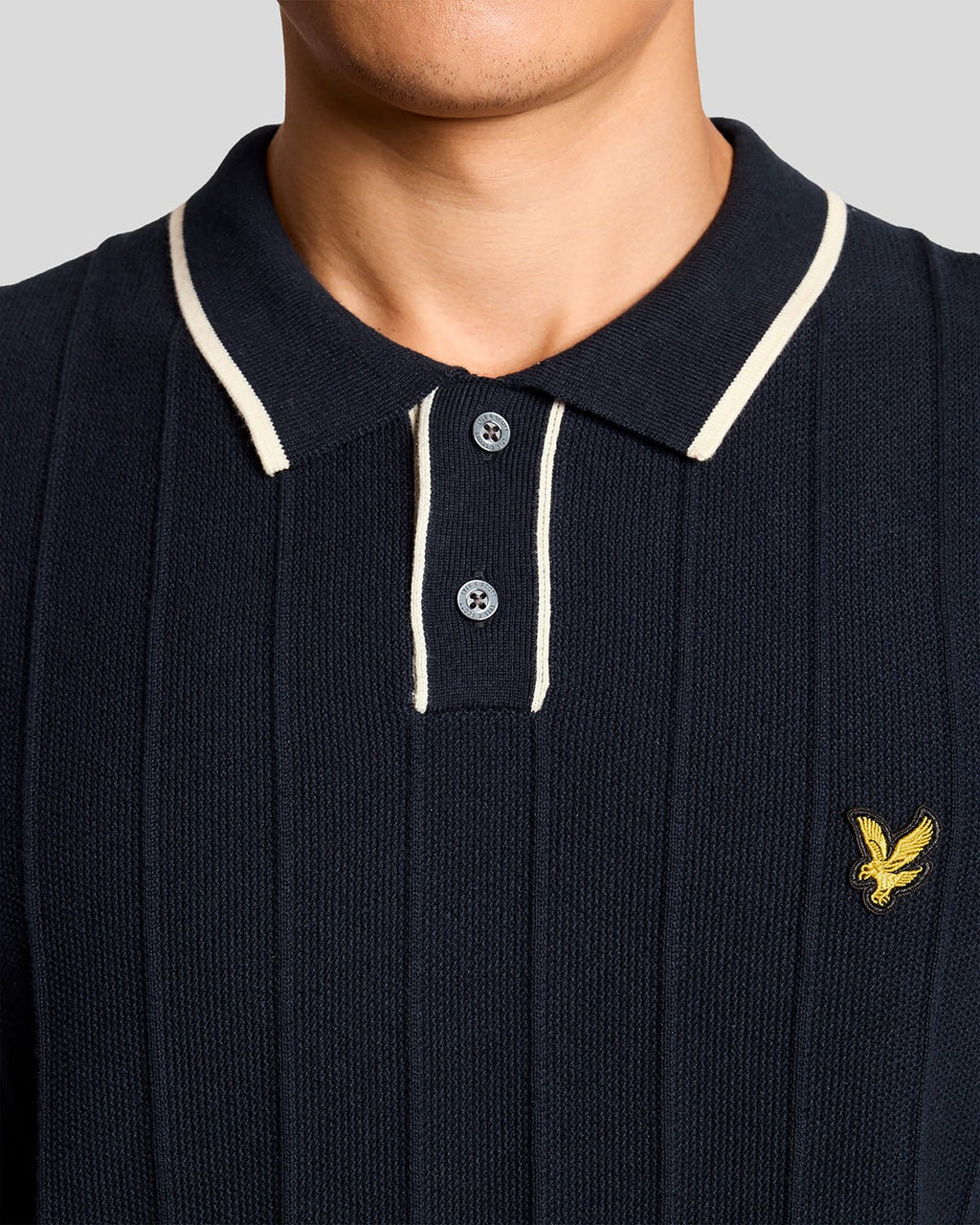 Lyle & Scott Mens Tipped Pique Knitted Polo Shirt | Dark Navy