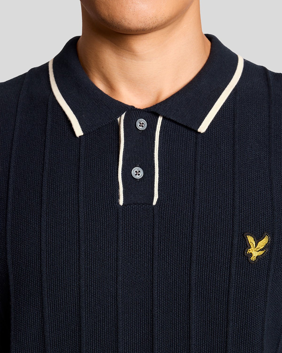 Lyle & Scott Mens Tipped Pique Knitted Polo Shirt | Dark Navy