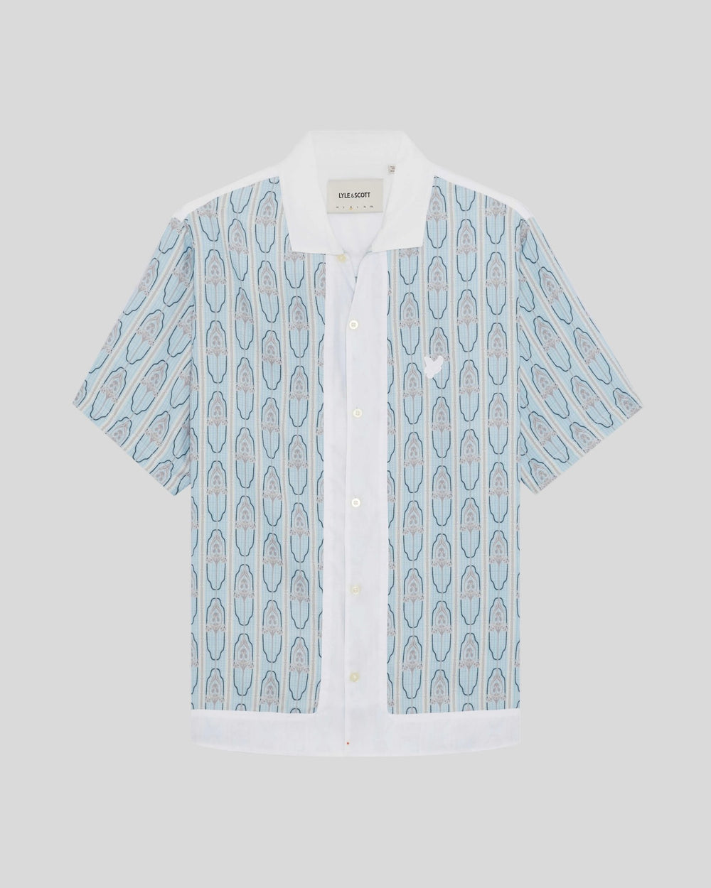 Lyle & Scott Mens Short Sleeve Floral Graphic Shirt | Almond Cream Parma Blue