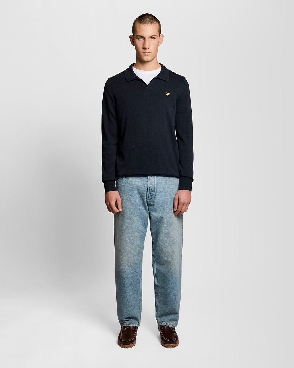 Lyle & Scott Mens Cotton Polo-Collar Jumper | Dark Navy