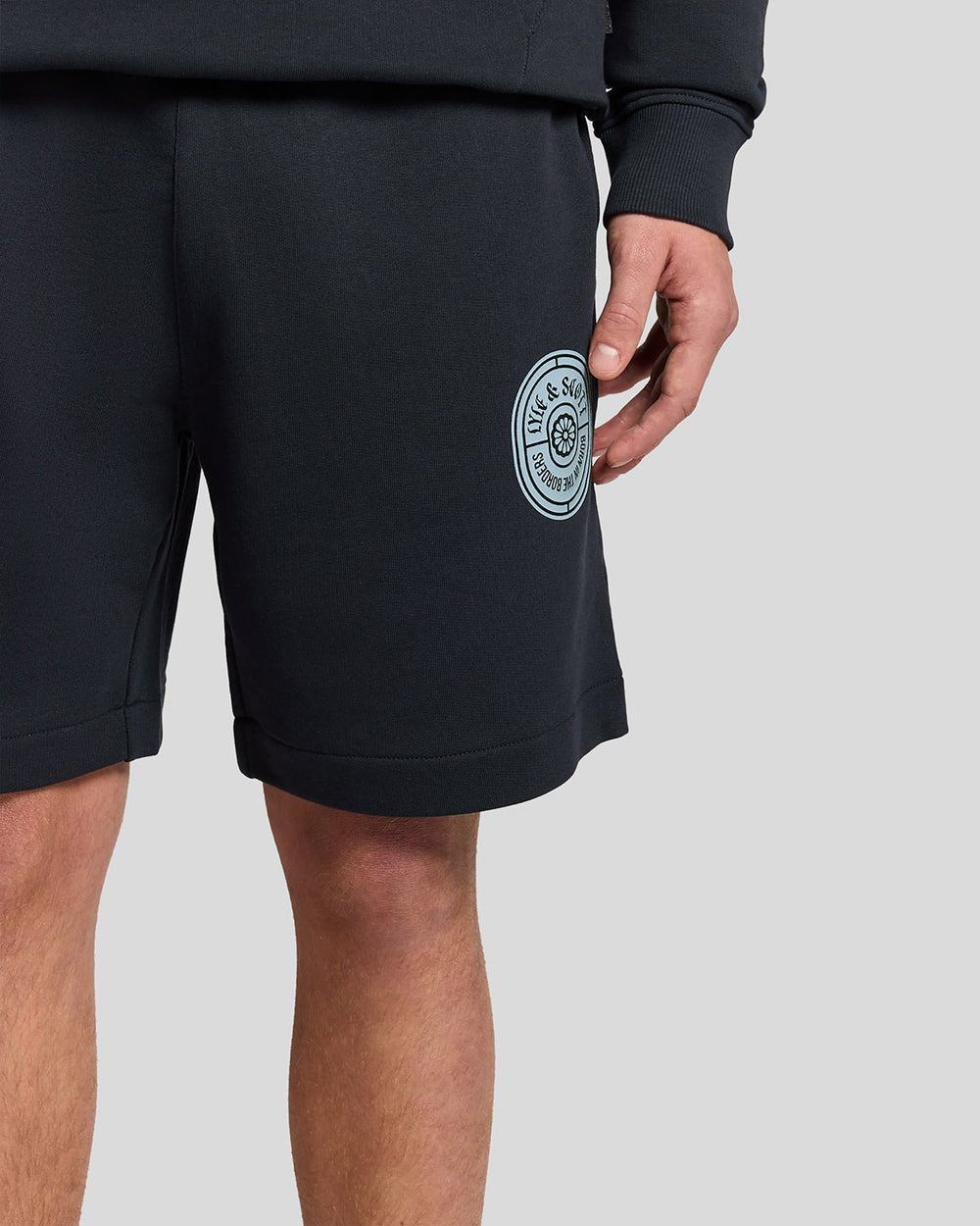 Lyle & Scott Mens Graphic Badge Cotton Sweat Shorts | Dark Navy