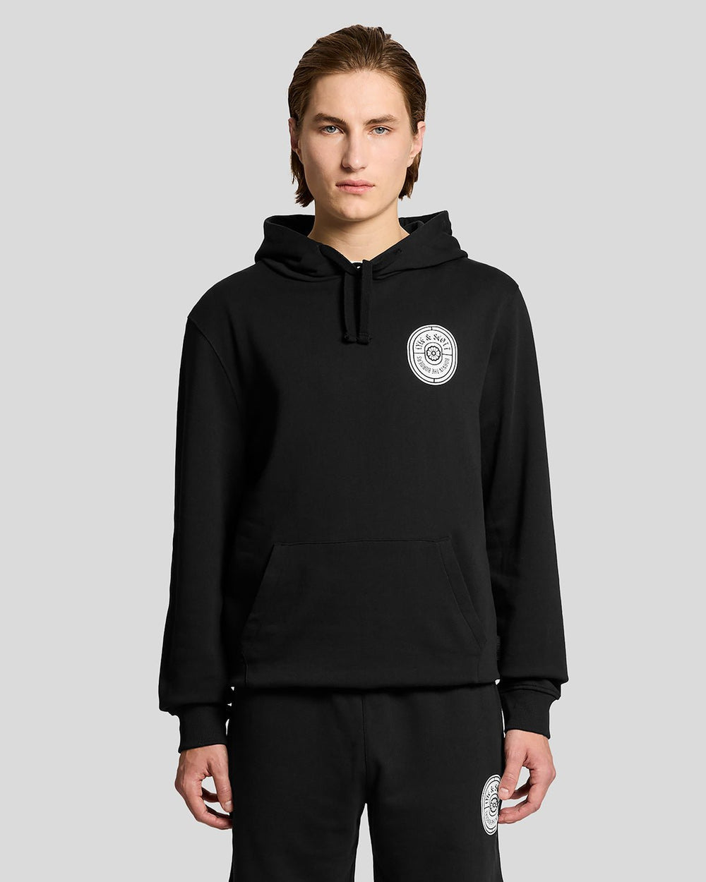 Lyle & Scott Mens Graphic Badge Cotton Hoodie | Jet Black