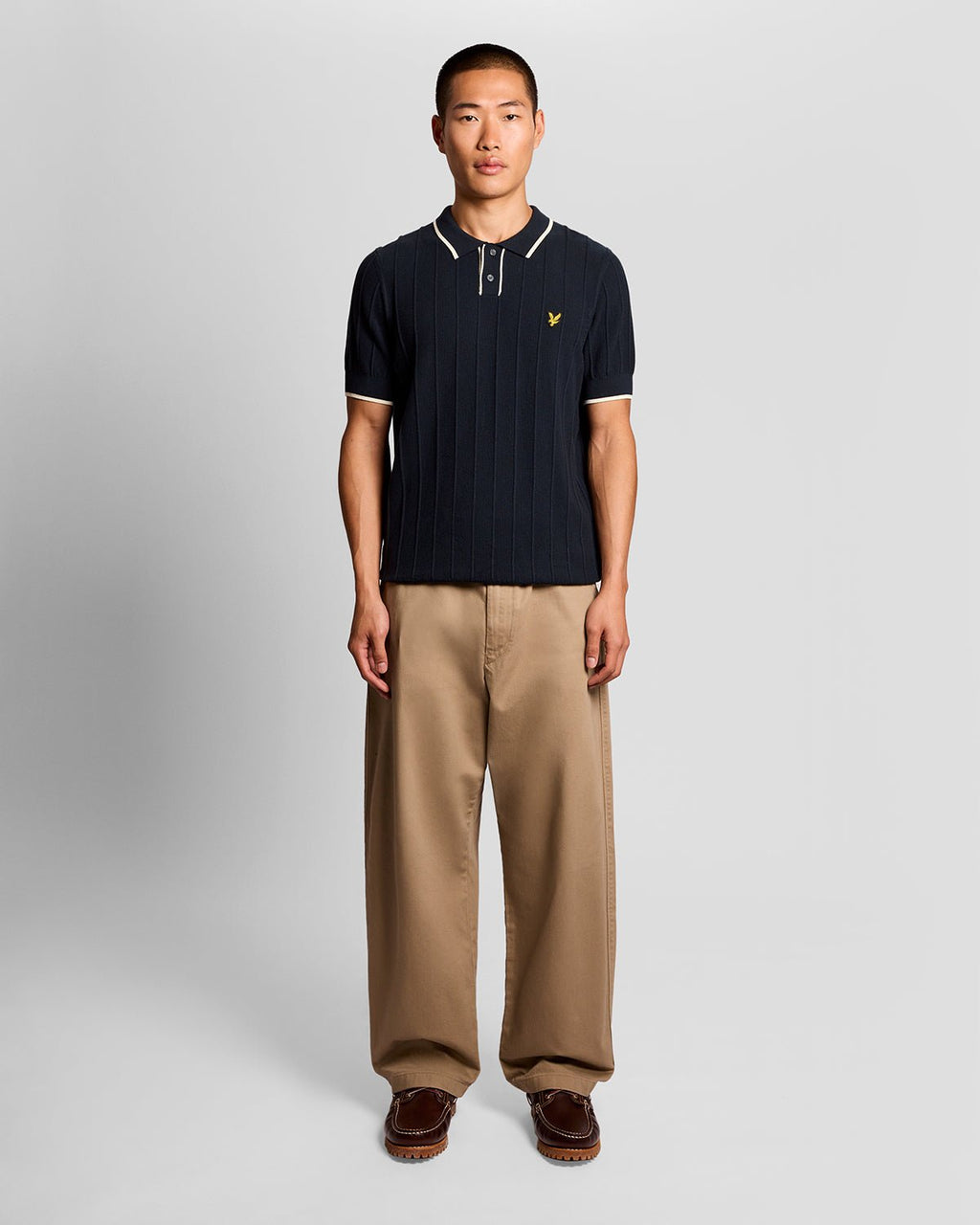 Lyle & Scott Mens Tipped Pique Knitted Polo Shirt | Dark Navy