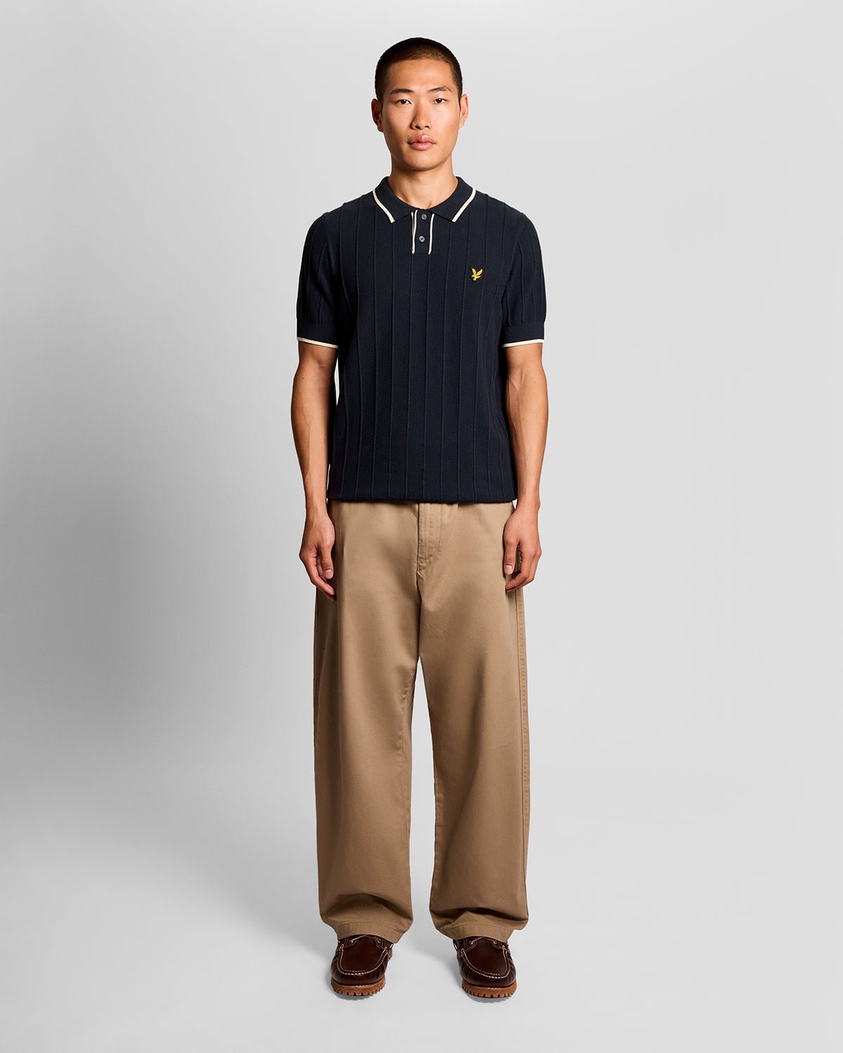 Lyle & Scott Mens Tipped Pique Knitted Polo Shirt | Dark Navy