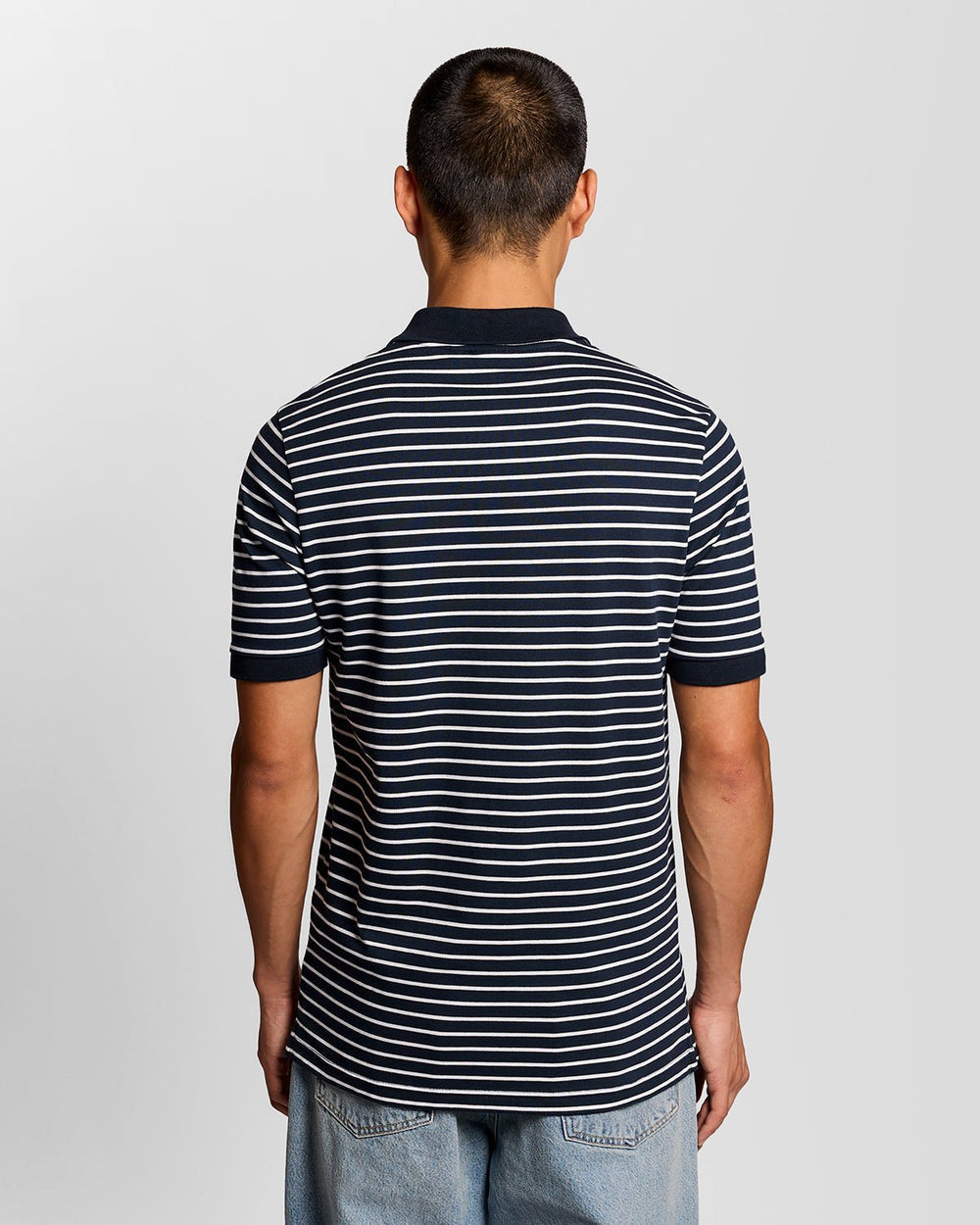 Lyle & Scott Mens Pique Breton Polo Shirt | Dark Navy White
