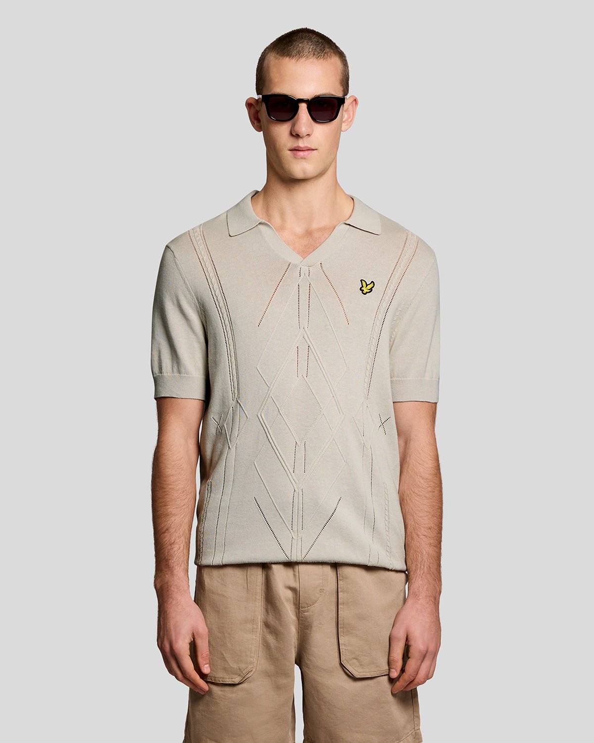 Lyle & Scott Mens Open Collar Argyle Knitted Polo Shirt | Cove