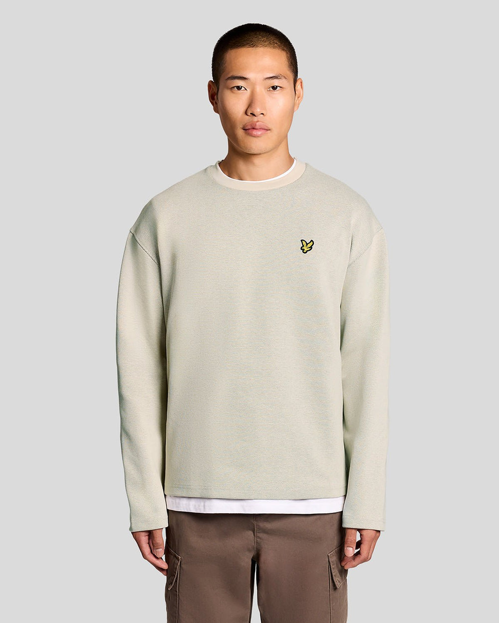 Lyle & Scott Mens Raised Jacquard Crew Neck Sweatshirt | Putty
