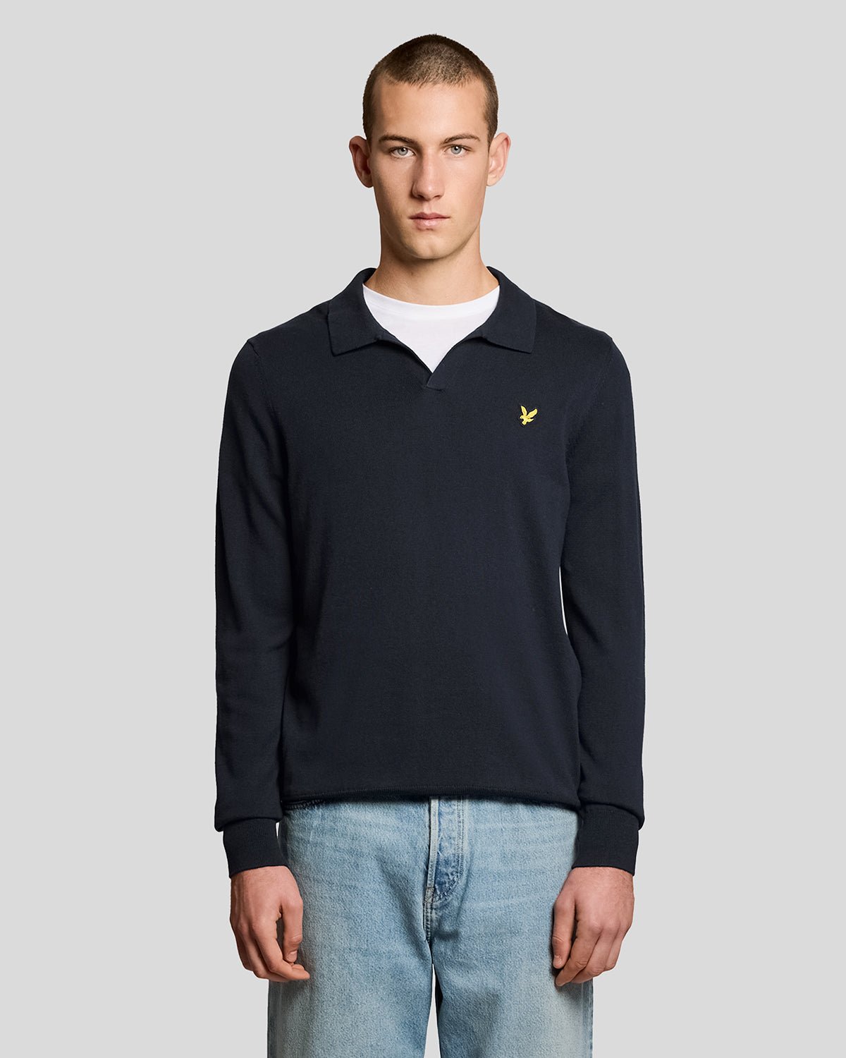 Lyle & Scott Mens Cotton Polo-Collar Jumper | Dark Navy