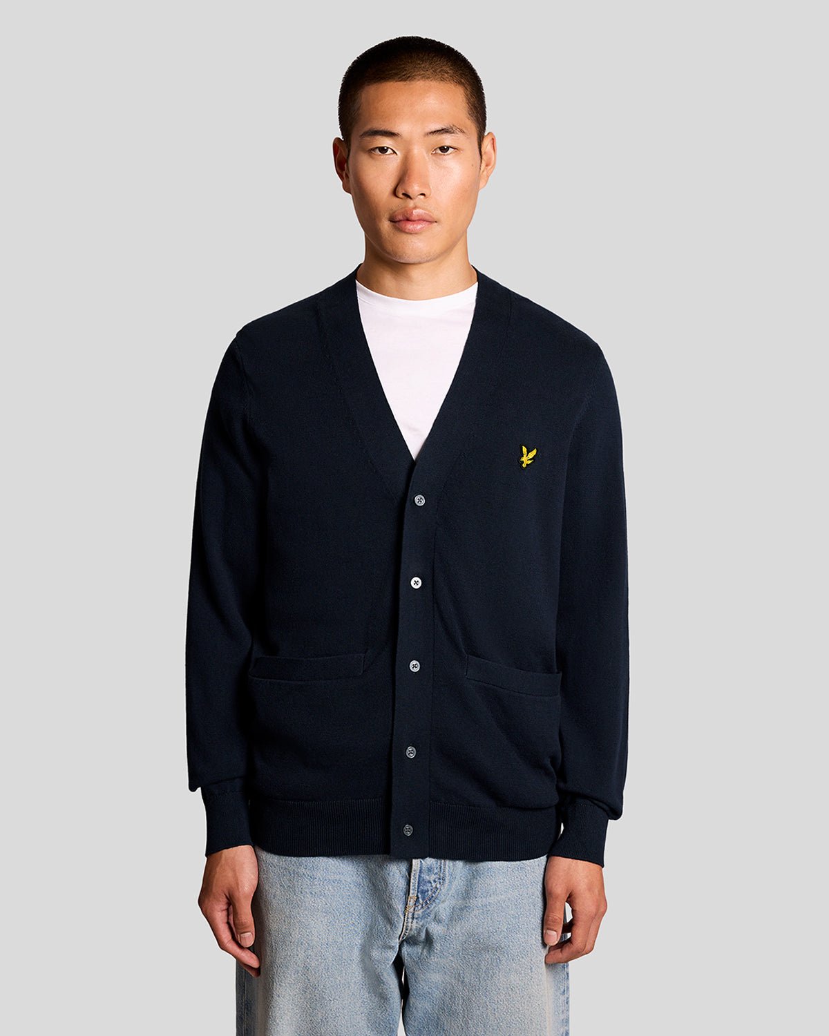 Lyle & Scott Mens Cotton V-Neck Cardigan | Dark Navy