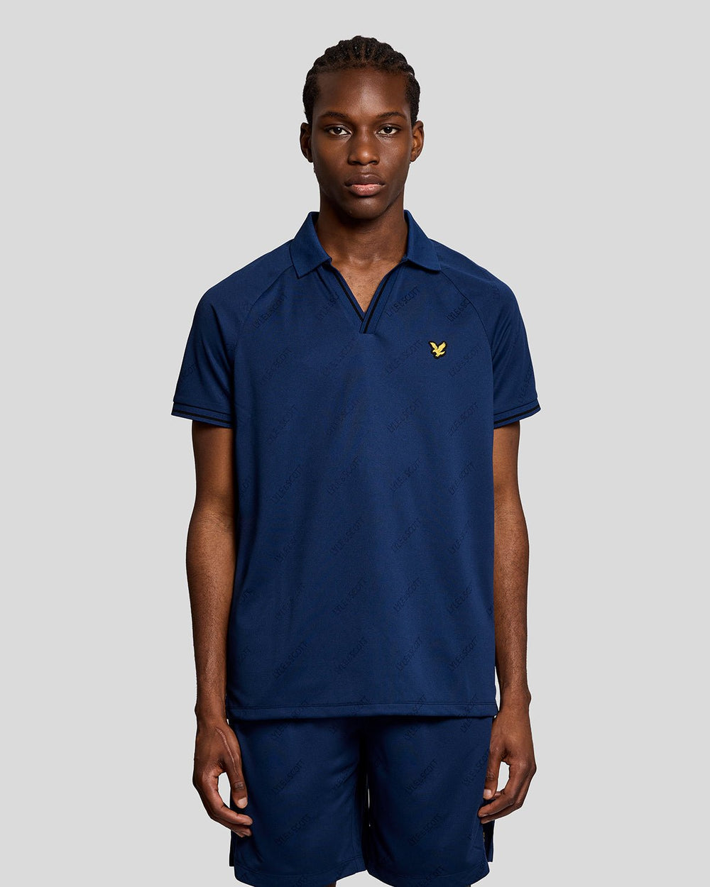 Lyle & Scott Mens Sports Embossed Football Polo Shirt | Navy Peony