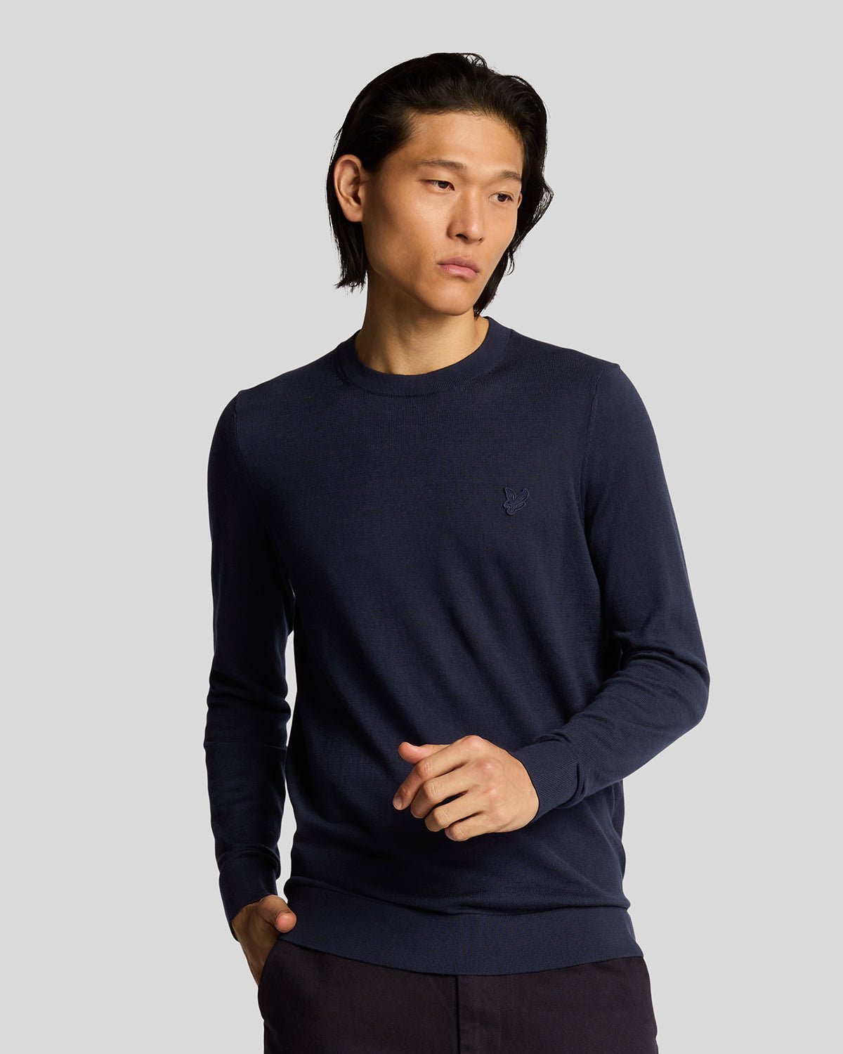 Lyle & Scott Mens Superfine Cotton Crew Neck Jumper | Dark Navy