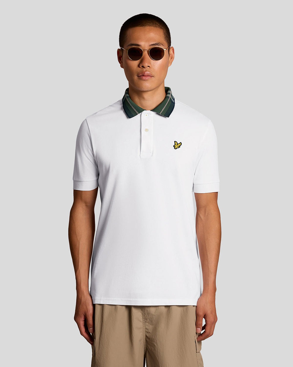 Lyle & Scott Mens Tartan Collar Polo Shirt | White