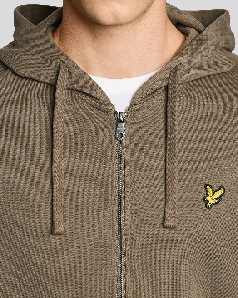 Lyle & Scott Mens Loopback Cotton Full Zip Hoodie | Khaki Ash