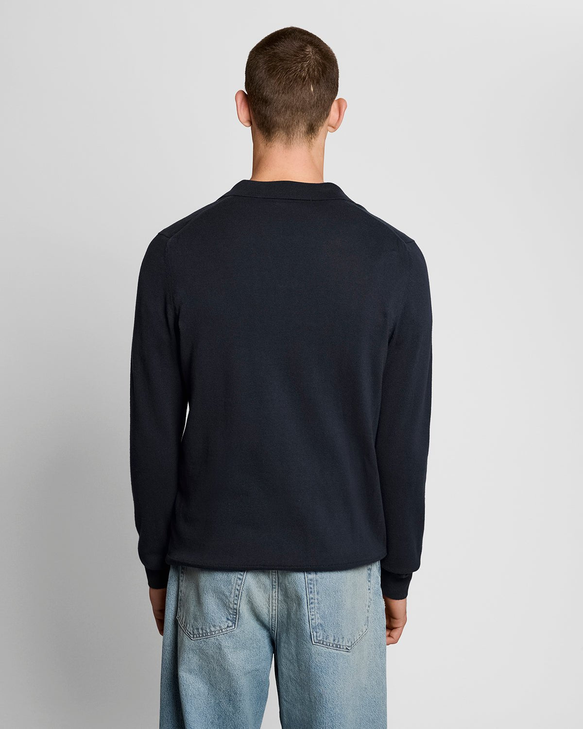 Lyle & Scott Mens Cotton Polo-Collar Jumper | Dark Navy