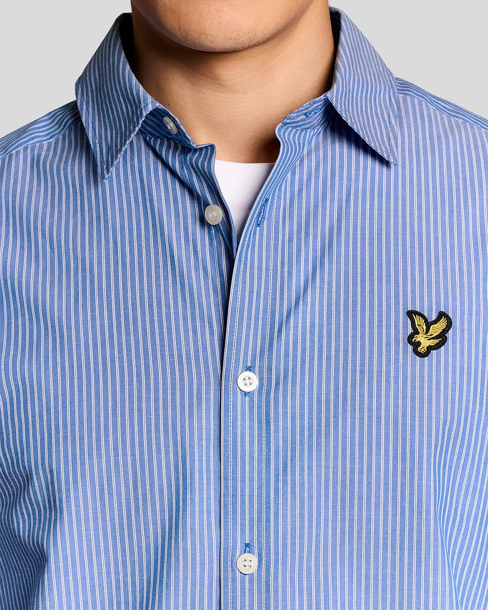 Lyle & Scott Mens Cotton Poplin Twin Stripe Shirt | Lucid Blue
