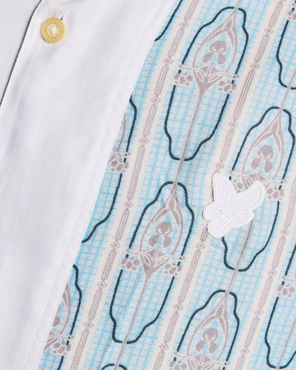 Lyle & Scott Mens Short Sleeve Floral Graphic Shirt | Almond Cream Parma Blue