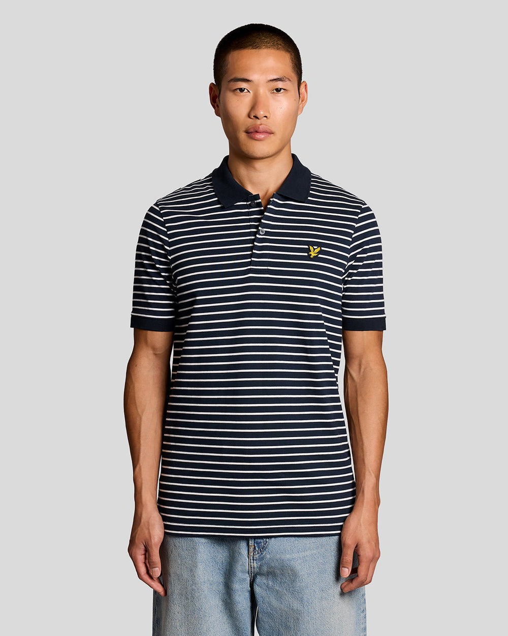 Lyle & Scott Mens Pique Breton Polo Shirt | Dark Navy White