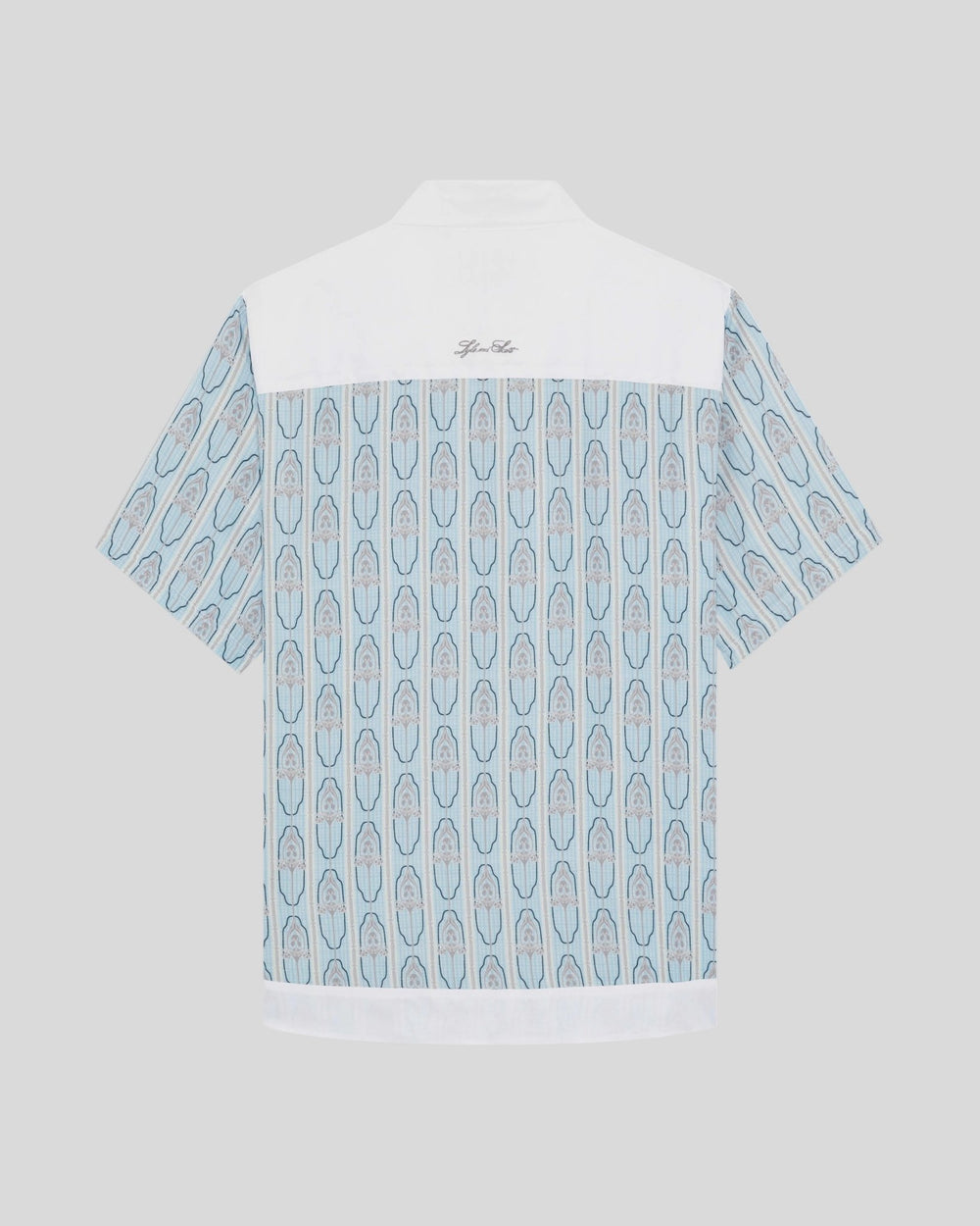 Lyle & Scott Mens Short Sleeve Floral Graphic Shirt | Almond Cream Parma Blue