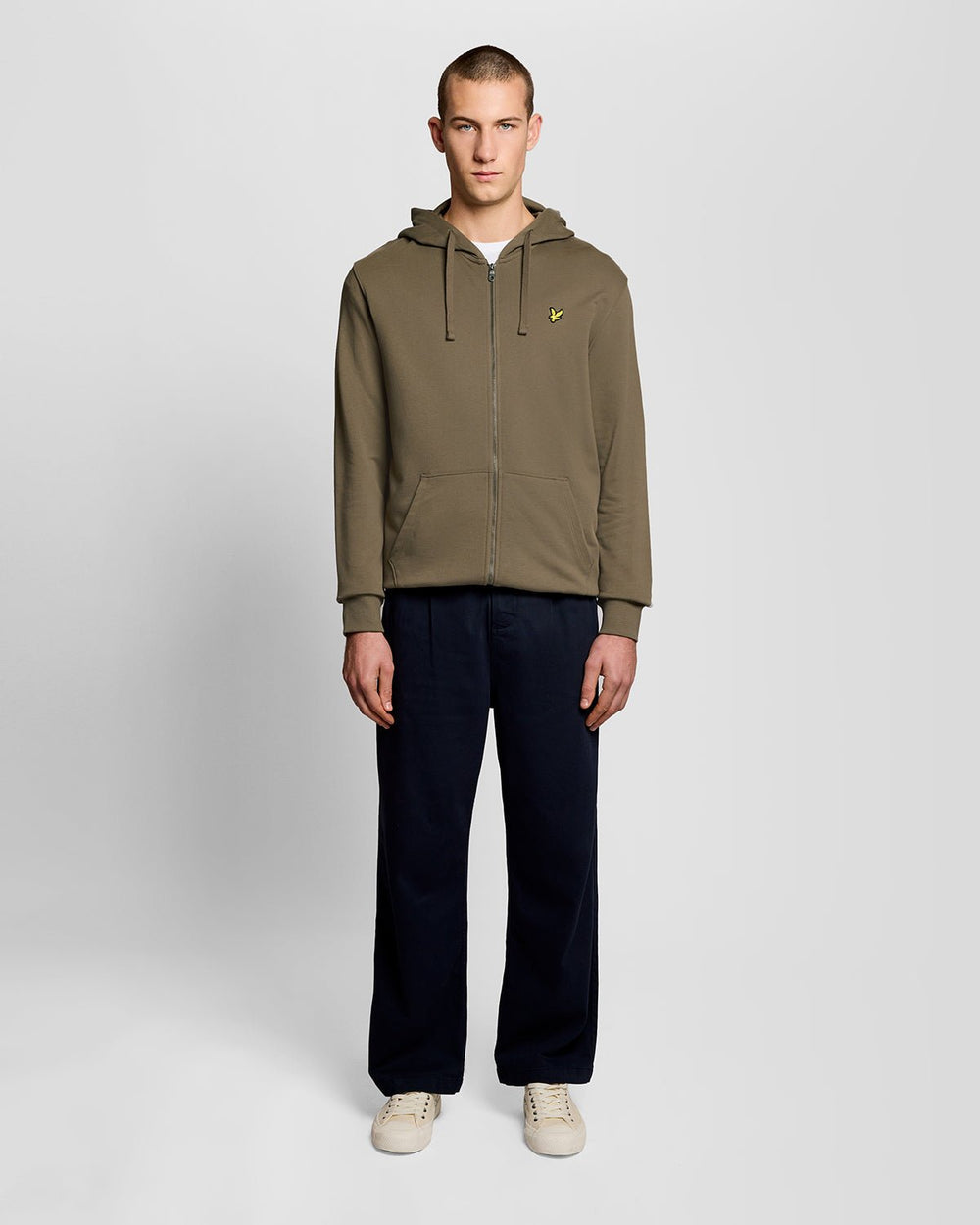 Lyle & Scott Mens Loopback Cotton Full Zip Hoodie | Khaki Ash