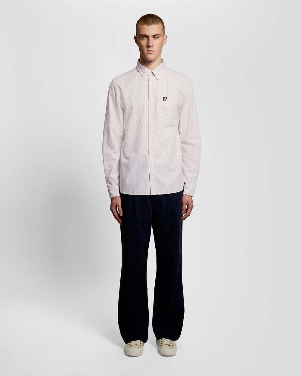 Lyle & Scott Mens Cotton Stripe Oxford Shirt | Pink Grapefruit