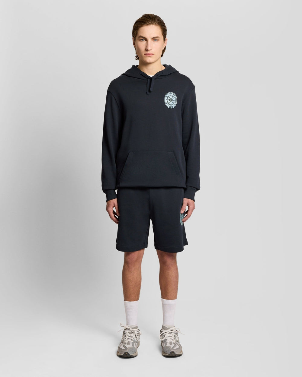 Lyle & Scott Mens Graphic Badge Cotton Sweat Shorts | Dark Navy