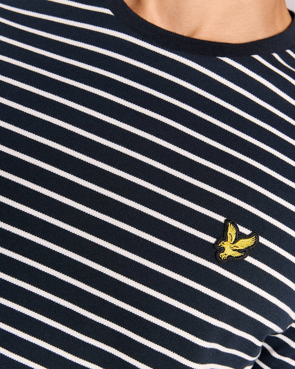 Lyle & Scott Mens Pique Breton Stripe T-Shirt | Dark Navy White