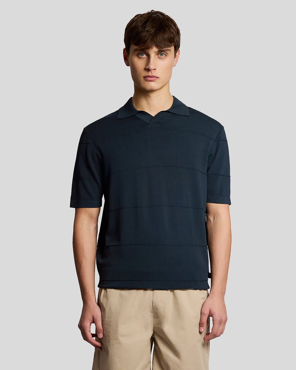 Lyle & Scott Mens Open Collar Fine Knitted Polo Shirt | Carbon