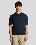 Lyle & Scott Mens Open Collar Fine Knitted Polo Shirt | Carbon