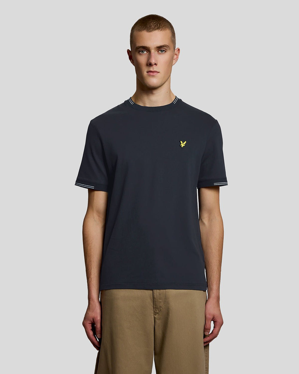 Lyle & Scott Mens Fine Tipped T-Shirt | Dark Navy Blue Chalk