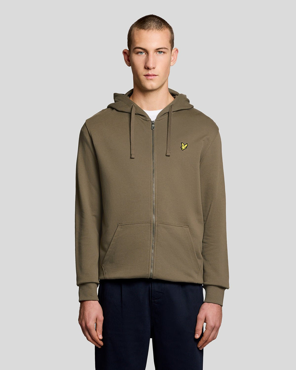 Lyle & Scott Mens Loopback Cotton Full Zip Hoodie | Khaki Ash