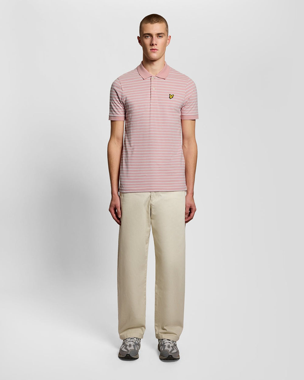 Lyle & Scott Mens Pique Breton Polo Shirt | Pink Grapefruit White