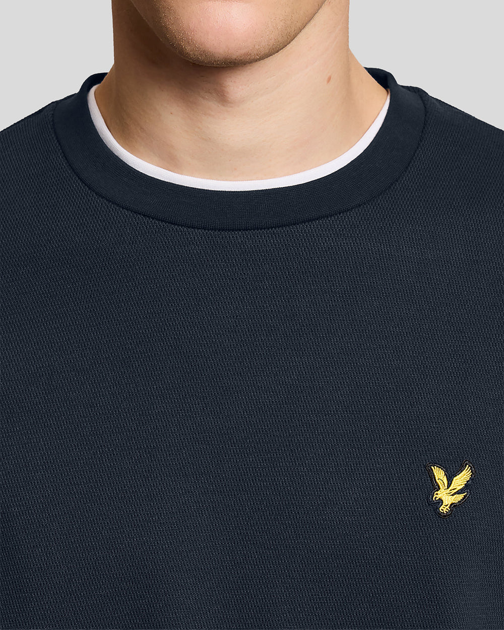 Lyle & Scott Mens Raised Jacquard Crew Neck Sweatshirt | Dark Navy