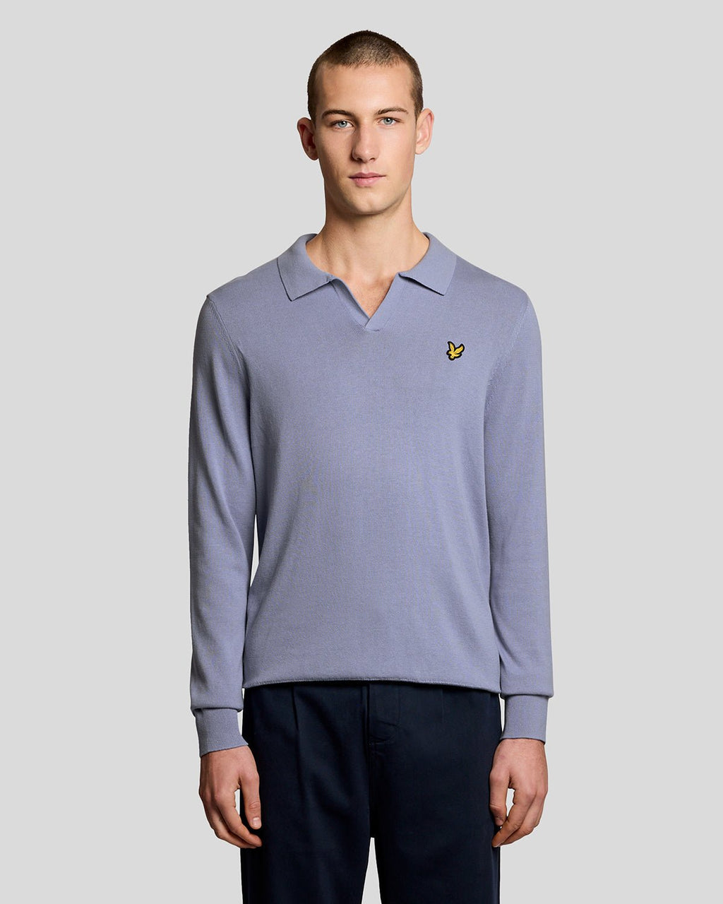 Lyle & Scott Mens Cotton Polo-Collar Jumper | Bubble Blue