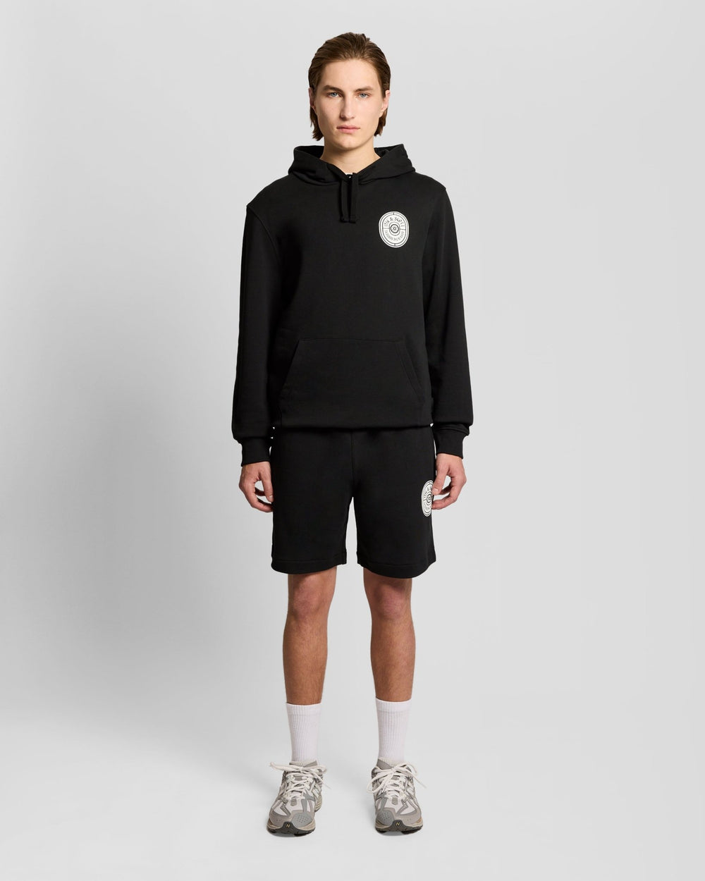 Lyle & Scott Mens Graphic Badge Cotton Sweat Shorts | Jet Black