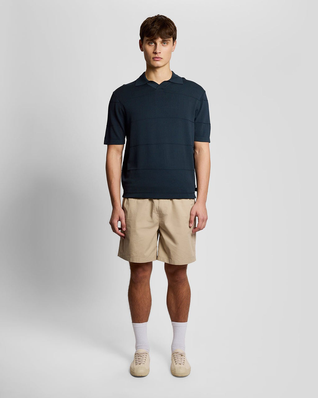 Lyle & Scott Mens Open Collar Fine Knitted Polo Shirt | Carbon