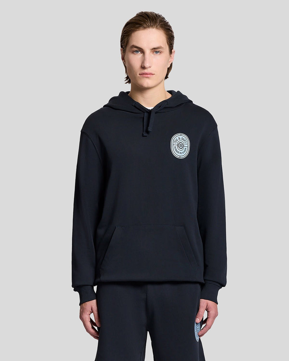 Lyle & Scott Mens Graphic Badge Cotton Hoodie | Dark Navy