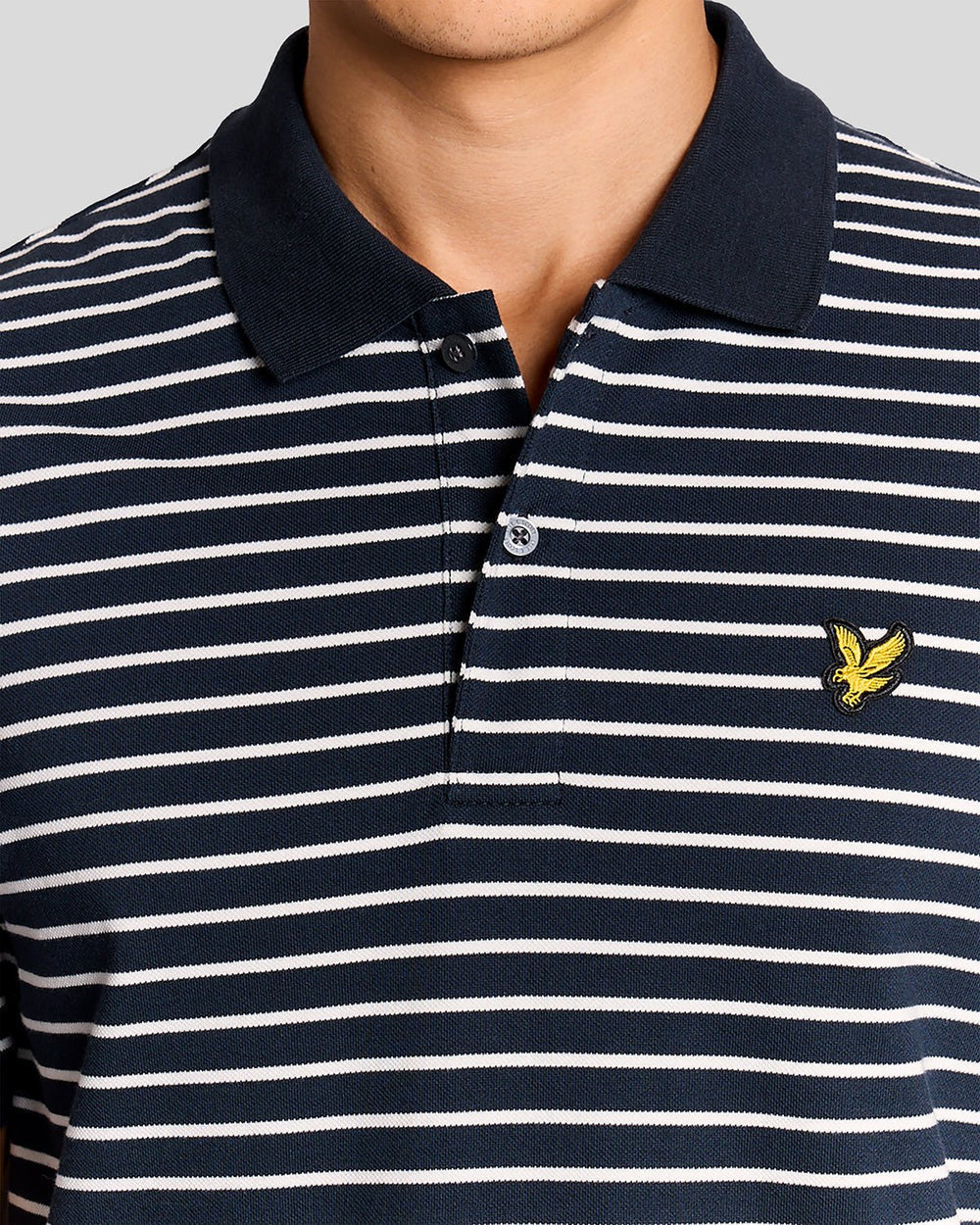Lyle & Scott Mens Pique Breton Polo Shirt | Dark Navy White