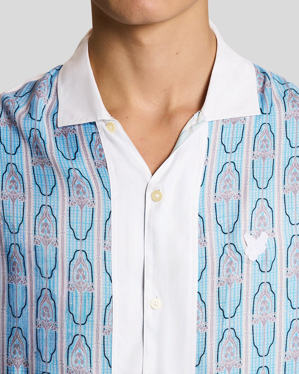 Lyle & Scott Mens Short Sleeve Floral Graphic Shirt | Almond Cream Parma Blue
