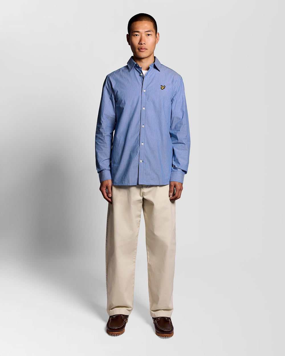 Lyle & Scott Mens Cotton Poplin Twin Stripe Shirt | Lucid Blue