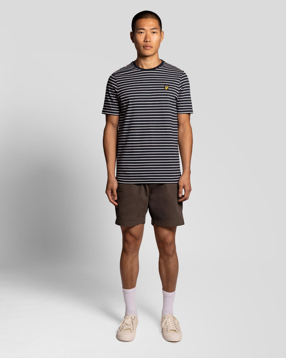 Lyle & Scott Mens Pique Breton Stripe T-Shirt | Dark Navy White