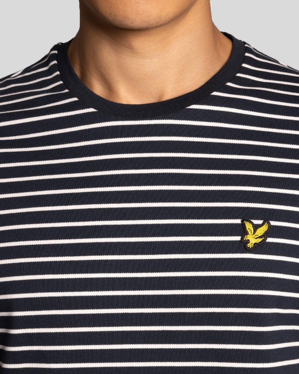 Lyle & Scott Mens Pique Breton Stripe T-Shirt | Dark Navy White