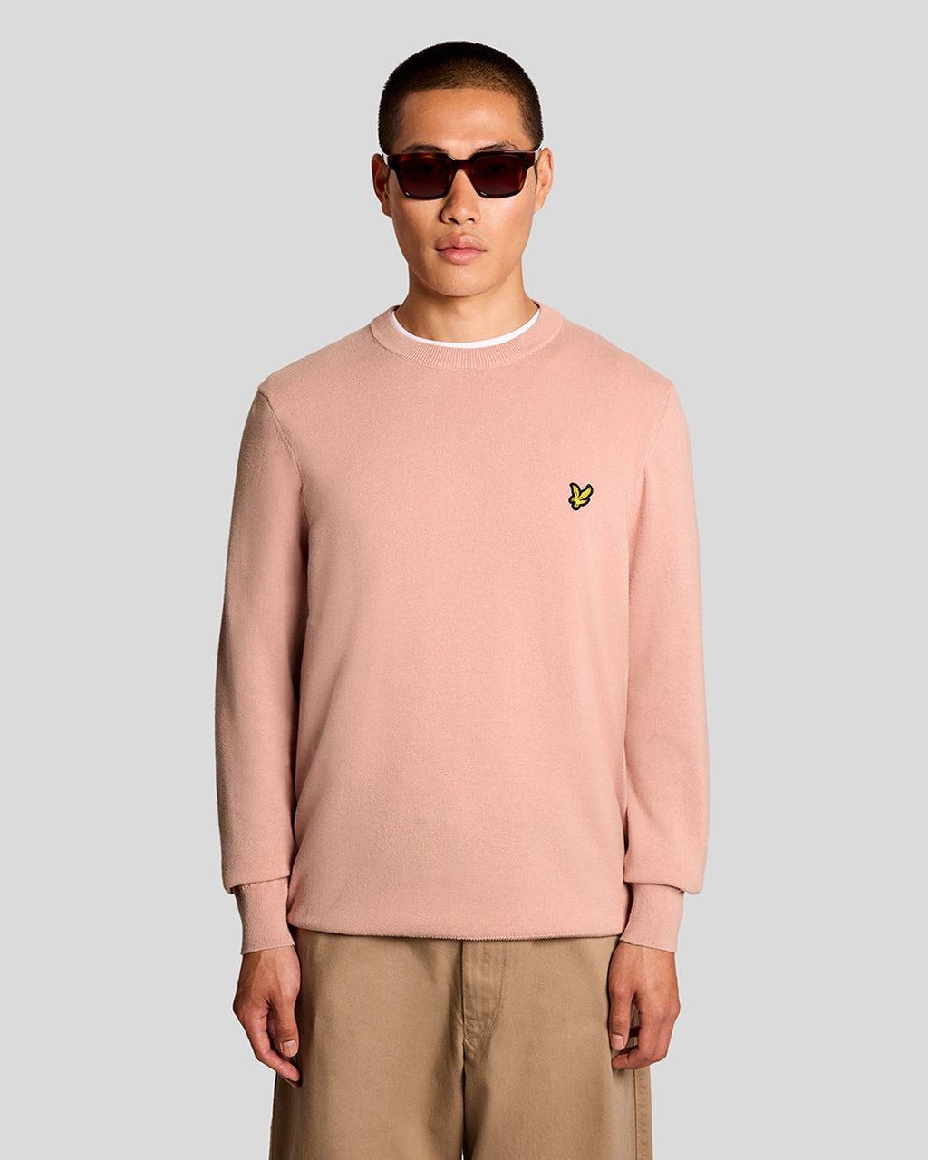 Lyle & Scott Mens Cotton Crew Neck Jumper | Pink Grapefruit
