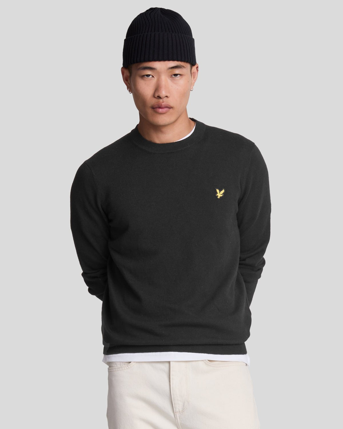 Lyle & Scott Mens Cotton Merino Crew Neck Jumper | Jet Black