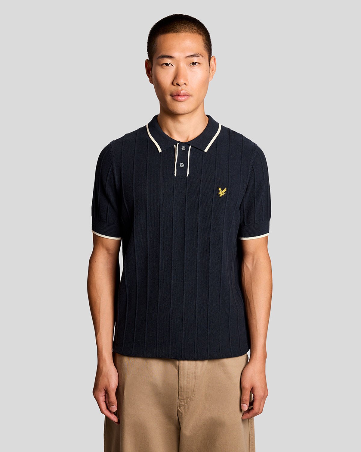 Lyle & Scott Mens Tipped Pique Knitted Polo Shirt | Dark Navy