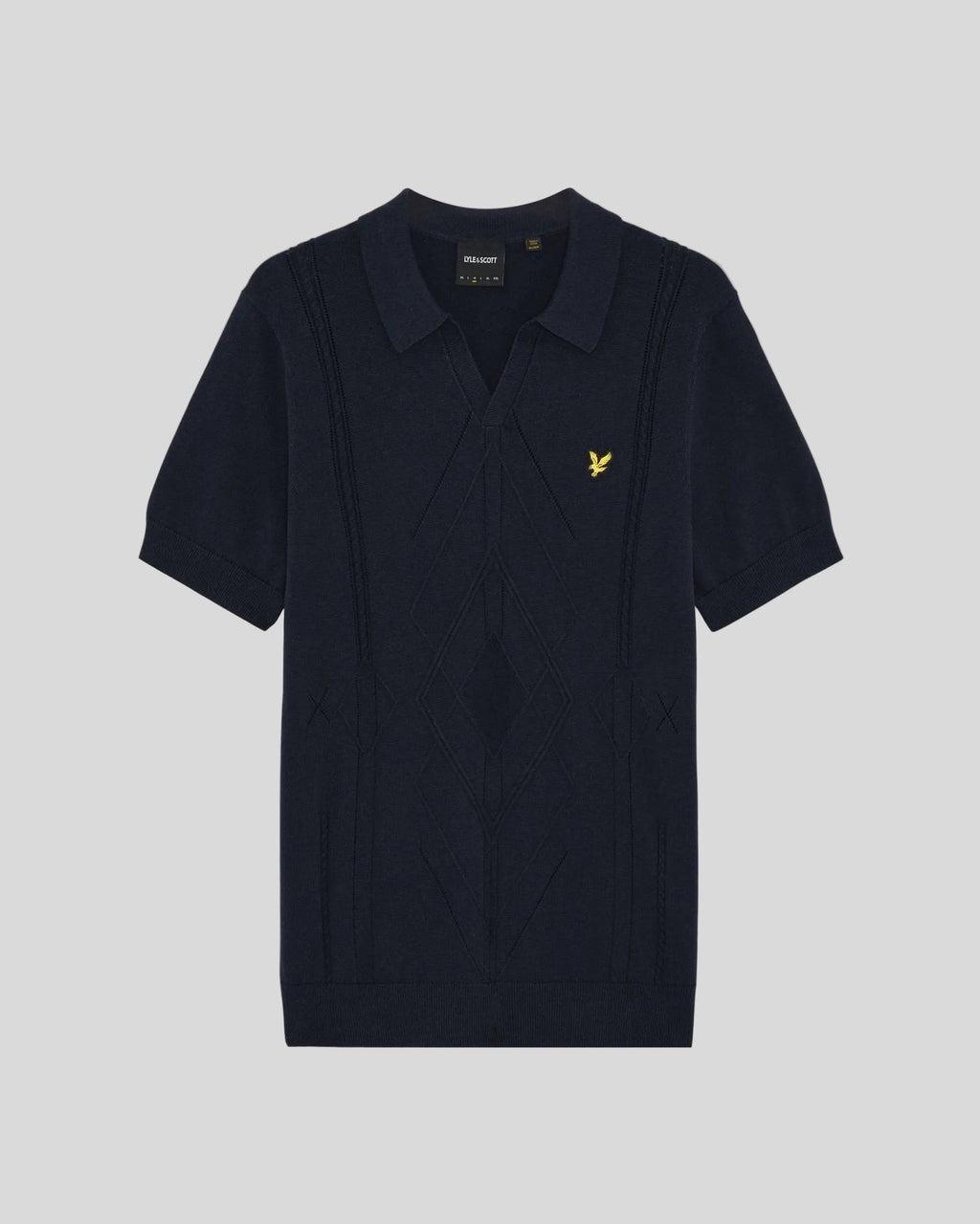 Lyle & Scott Mens Open Collar Argyle Knitted Polo Shirt | Dark Navy